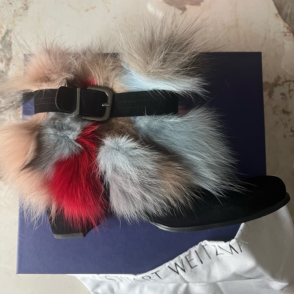 NEW Stuart Weitzman Midgofruit Fox Fur Bootie Ankle boots 9.5